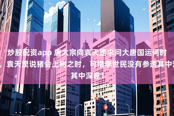 炒股配资app 唐太宗向袁天罡求问大唐国运何时终结，袁天罡说猪会上树之时，可惜李世民没有参透其中深意！